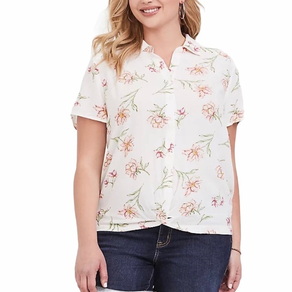Torrid Ivory Floral Crepe Short Sleeve Button Down Blouse Shirt Women’s 4X - Picture 1 of 7